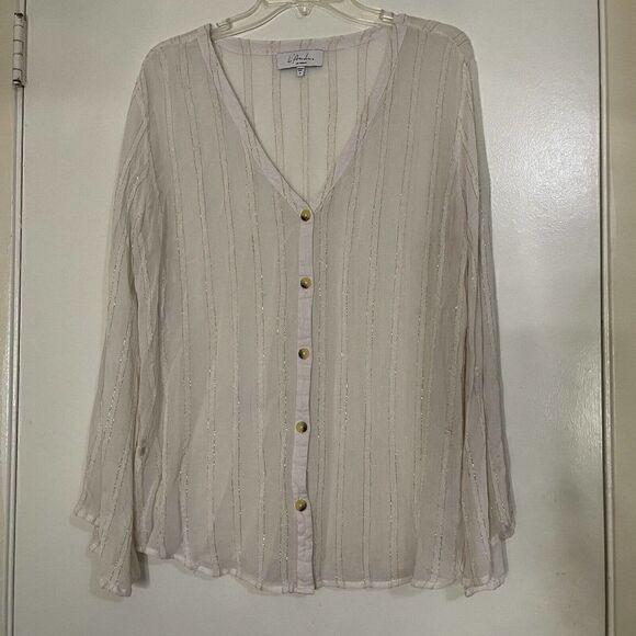 L'academie chiffon sheer button down shimmer top size Medium - Picture 1 of 7
